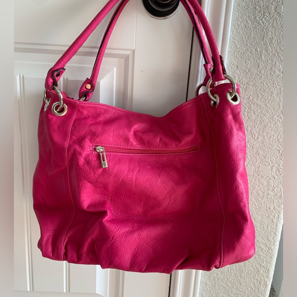 Italian designer Vera Pelle Soft Italian leather magenta hot pink large purse - Picture 3 of 11